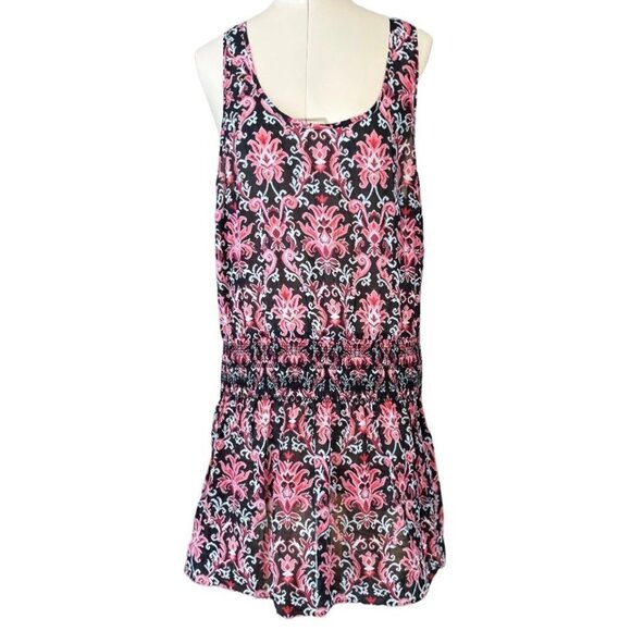 KATE SPADE Beach Swimsuit Cover-Up Mini Dress Black‎ Pink Smocked Size 38" Bust - Picture 1 of 12